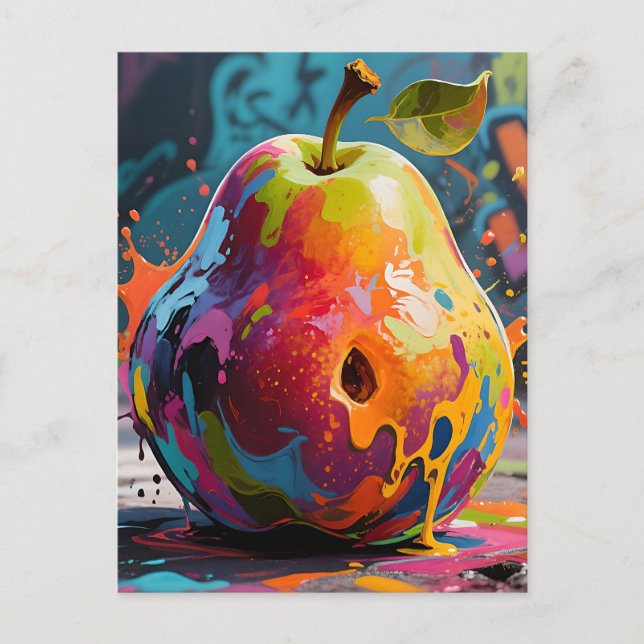 Lebendiger Farbklecks Birne Postkarte (Vorderseite)