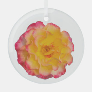 Lebendiger gelber und rosa Rosenstrauß Ornament Aus Glas