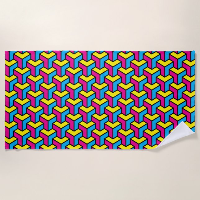 Lebendiger geometrischer optische Illusionsblock C Strandtuch (Vorderseite)