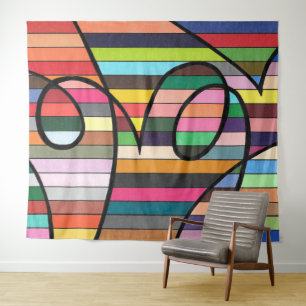 Lebendiger gestreifter Abstract mit kühnen schwarz Wandteppich