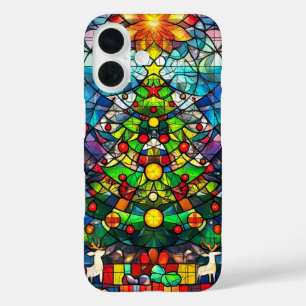 Lebendiger Glasmalerei-Weihnachtsbaum iPhone 16 Hülle