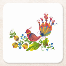 Lebendiger Glücksvogel Floral Rechteckiger Pappuntersetzer