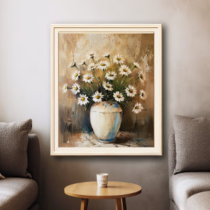 Lebendiger Gouache-Gänseblümchen-Wiesen-Kunst-Druc Poster