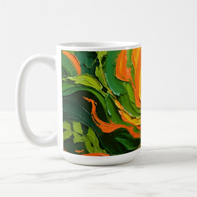 Lebendiger grüner orangefarbener Strudel Kaffeetasse (Links)