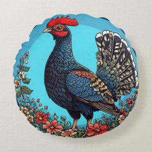 🐓 Lebendiger Hahn Florales Landhaus Heimdekoratio Rundes Kissen