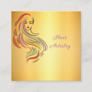 Lebendiger Hairstylist - Farbige Bleistift-Porträt Quadratische Visitenkarte