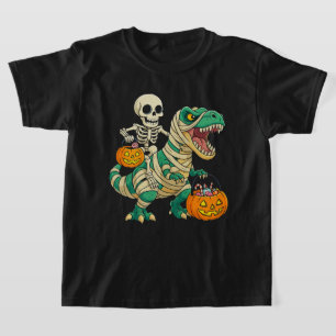 Lebendiger Halloween-Skelett- und T-Rex-Süßigkeite T-Shirt