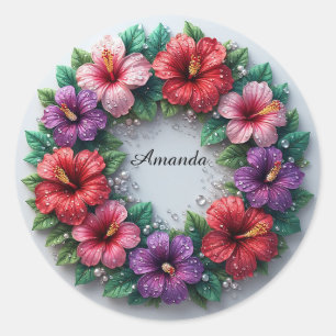 Lebendiger Hibiskus-Kranz Runder Aufkleber
