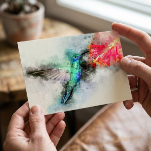 Lebendiger Kolibri-Aquarell-Blumenkunst-Druck Postkarte