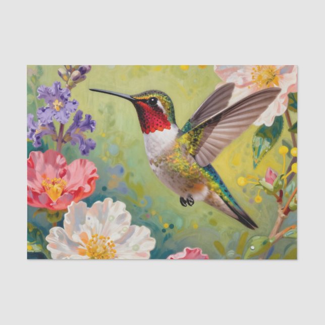 Lebendiger Kolibri-Blumengarten Seidenpapier (Vorderseite)