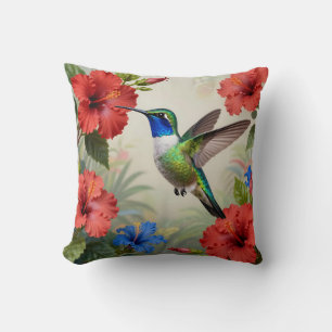 Lebendiger Kolibri-Hibiskus-Blumen Kissen