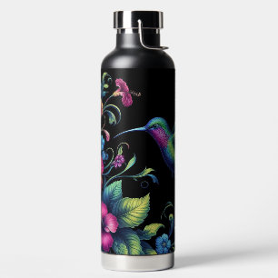 Lebendiger Kolibri mit Blumen Trinkflasche