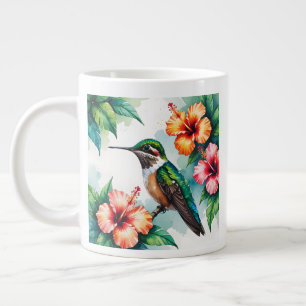 Lebendiger Kolibri-Tropischer Hibiskus-Kaffeebeche Jumbo-Tasse
