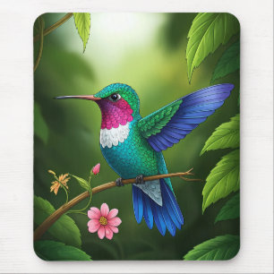 Lebendiger Kolibri zwischen Blättern Mousepad