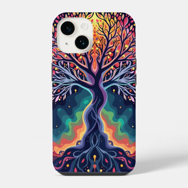 Lebendiger Kosmischer Baum iPhone 14 Hülle (Rückseite)