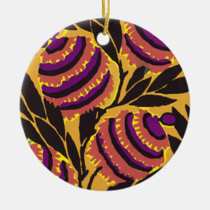 Lebendiger Maximalistischer Lila- und Türkis-Blume Keramik Ornament