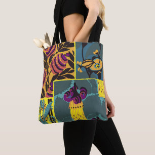 Lebendiger Maximalistischer Lila- und Türkis-Blume Tasche