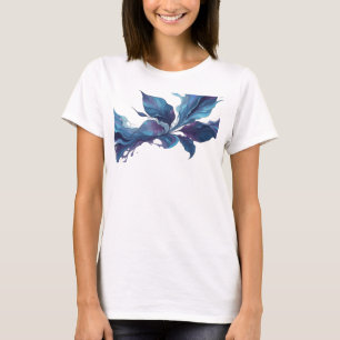 Lebendiger Navy-Abstrakt-Blätter-Mode-Druck T-Shirt
