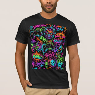 Lebendiger Neon-Graffiti-Gaming-Raum nahtloser Str T-Shirt