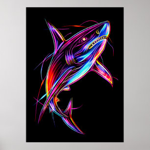 Lebendiger Neon-Hai Moderne digitale Ozeane Poster