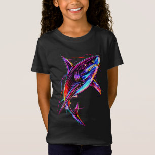 Lebendiger Neon-Hai Moderne digitale Ozeane T-Shirt