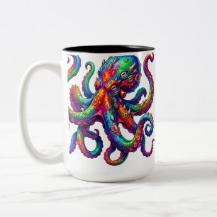 Lebendiger Neon-Oktopus-Ausbruch Zweifarbige Tasse