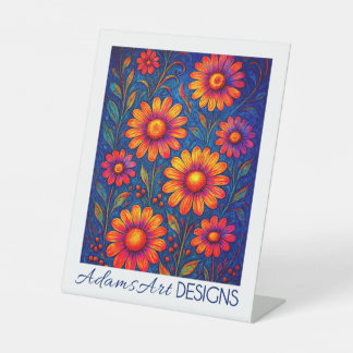 Lebendiger neonfarbener Blumengarten Sockelschild