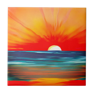 Lebendiger Ozean-Sonnenuntergang in Orange und Bla Fliese