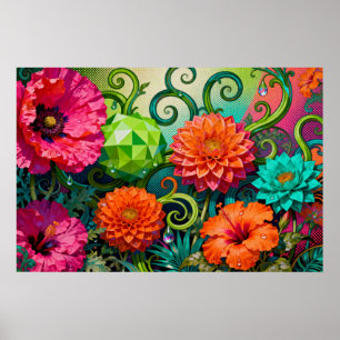 Lebendiger Papierblumenstrauß - Farbige Kunst Poster