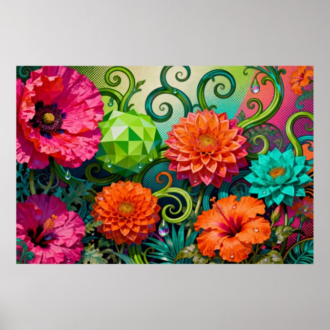 Lebendiger Papierblumenstrauß - Farbige Kunst  Poster (Vorne)
