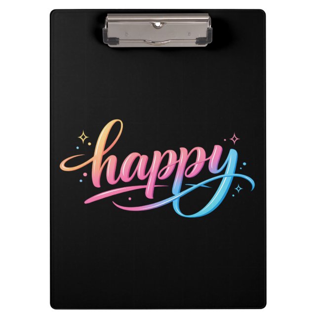 Lebendiger Pastell-Gradient HAPPY-Typografie - Mod Klemmbrett (Vorderseite)