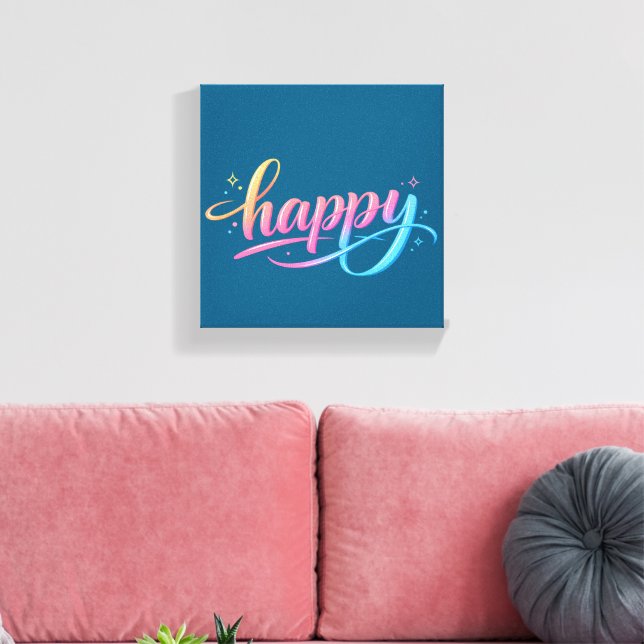 Lebendiger Pastell-Gradient HAPPY-Typografie - Mod Leinwanddruck (Insitu (Wohnzimmer))