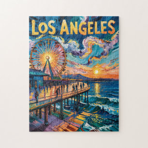 Lebendiger Pier von Los Angeles Sonnenuntergang Va