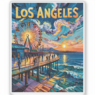 Lebendiger Pier von Los Angeles Sonnenuntergang Va Aufkleber
