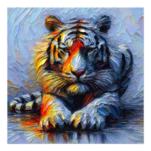 Lebendiger Pinselstrich - Liegender Tiger  Fotodruck (Vorne)