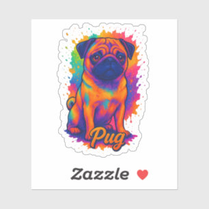 Lebendiger Pop-Art-Mops – Farbiger Neon-Hund Aufkleber