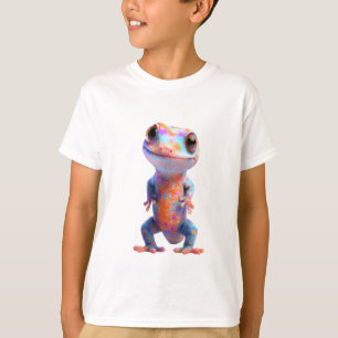 Lebendiger Regenbogen gesprenkelter Cartoon Gecko T-Shirt