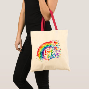 Lebendiger Regenbogen-Wasserfarbenspritzer "Liebe Tragetasche