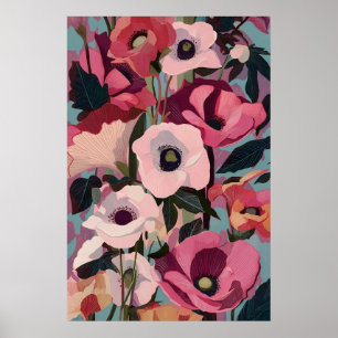 Lebendiger rosa Anemonen-Blumenprint Modern Magent Poster