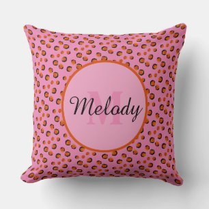 lebendiger rosa Gepard Tierdruck Monogramm Kissen