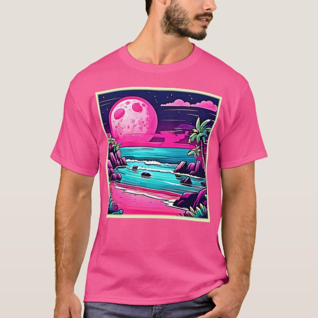 Lebendiger Rosa-Mondstrand T-Shirt (Vorderseite)