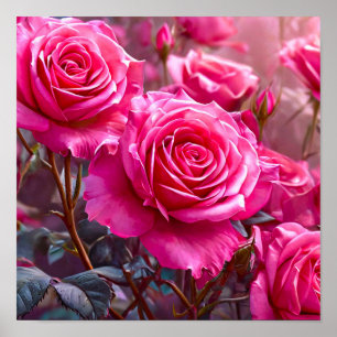 🌹 Lebendiger rosa Rosenstrauß Elegantes Blumenbou Poster
