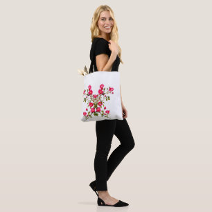 Lebendiger rosa Rosenzweig mit Blüten und Knospen  Tasche