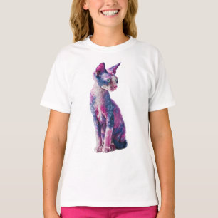 Lebendiger rosa und blauer lockiger Fellk Katzen-K T-Shirt