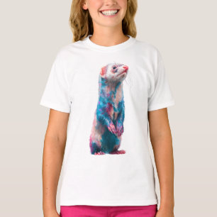 Lebendiger rosa und blauer stehender Frettchen-Kin T-Shirt