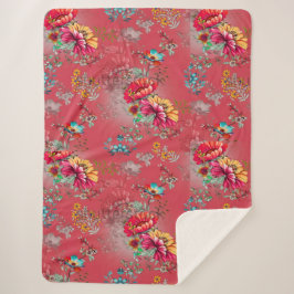Lebendiger Rosa Vintage-Blumenmuster-Sherpa-Decke Sherpadecke