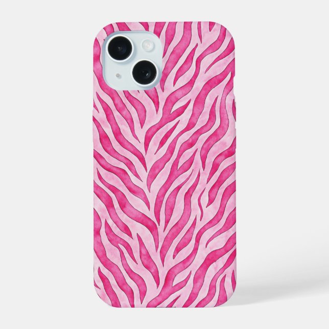 Lebendiger Rosa Zebradruck iPhone 15 Hülle (Rückseite)