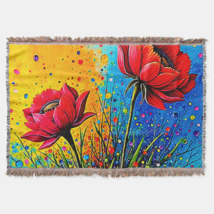 Lebendiger roter Blumen Pop Art Druck Decke