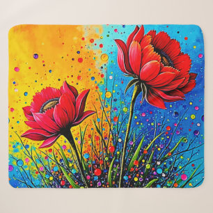Lebendiger roter Blumen Pop Art Druck Sherpadecke
