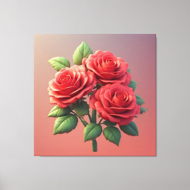 Lebendiger roter Rosenstrauß Leinwanddruck (Vorderseite)